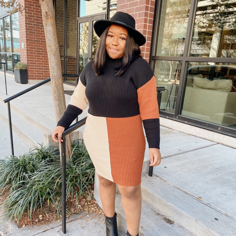 “No Bad Vibez” ColorBlock Sweater Dress PLUS